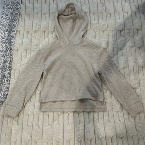 Beige Ribbed Hoodie